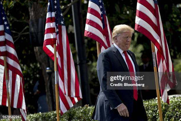 President Donald Trump arrives to a Celebration of America event on the South Lawn of the White House in Washington, D.C., U.S., on Tuesday, June 5,...