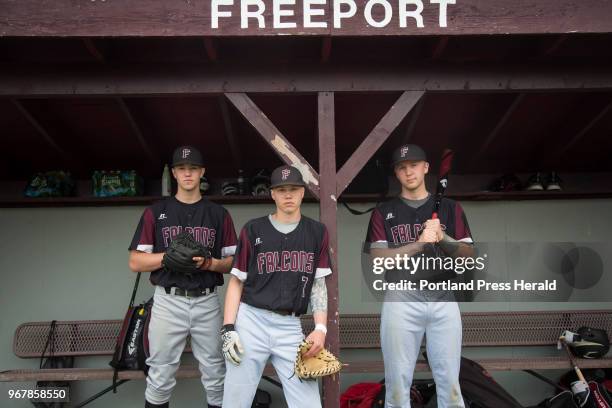 Wagner brothers Shea, left, a junior, Gabe, center, a freshman and Colby, a senior, of the Freeport High School baseball team.