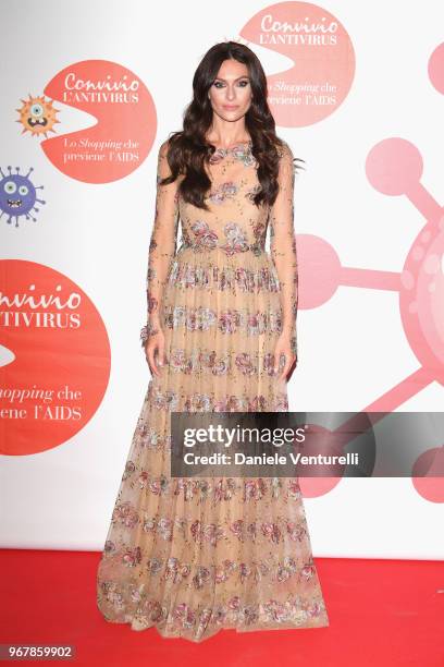 Paola Turani attends Convivio photocall on June 5, 2018 in Milan, Italy.