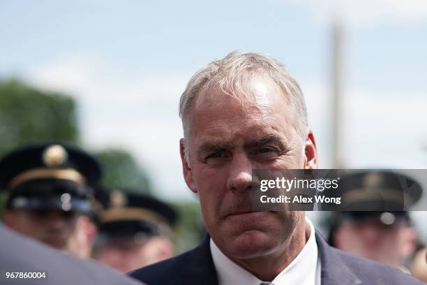 Secretary of Interior Ryan Zinke attends a 'Celebration of America' event on the south lawn of the White House June 5, 2018 in Washington, DC. The...
