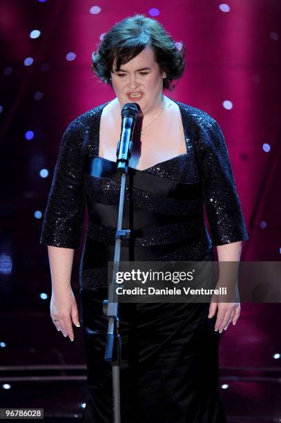 Susan Boyle attends the 60th Sanremo Song Festival at the Ariston Theatre On February 16, 2010 in San Remo, Italy.