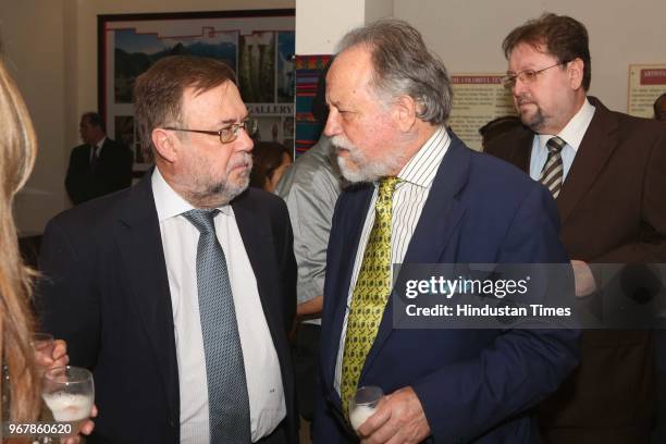 Ambassador-designate of the Argentine Republic, Daniel Chuburu with Cervantes during the first anniversary of opening of Art gallery of Embassy of...