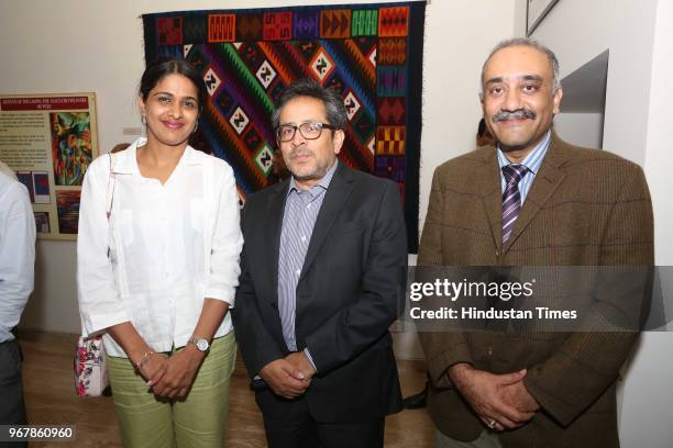 Aashna Kanhai and Vikram Vishwanath during the first anniversary of opening of Art gallery of Embassy of Peru and inauguration of Peru's Tapestry...