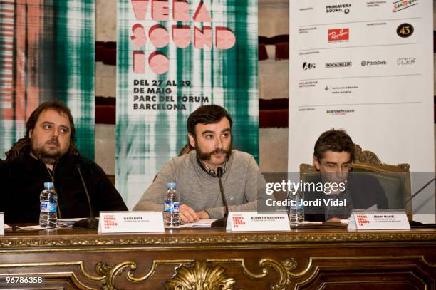 Gabi Ruiz, Alberto Guijarro and Jordi Marti attend the San Miguel Primavera Sound 2010 presentation press conference, at Reial Academia De Medicina...