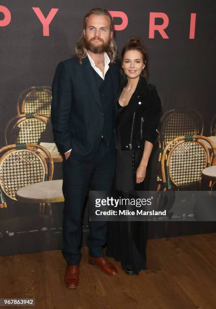 Marius Jensen and Kara Tointon attends the UK premiere of 'The Happy Prince' at Vue West End on June 5, 2018 in London, England.