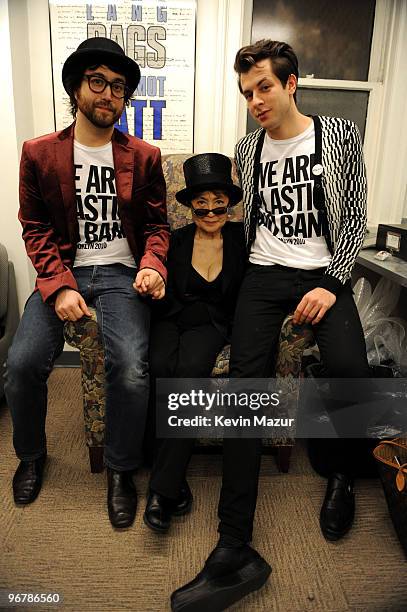 Exclusive* Sean Lennon, Yoko Ono and Mark Ronson backstage at Brooklyn Academy of Music on February 16, 2010 in Brooklyn, New York.