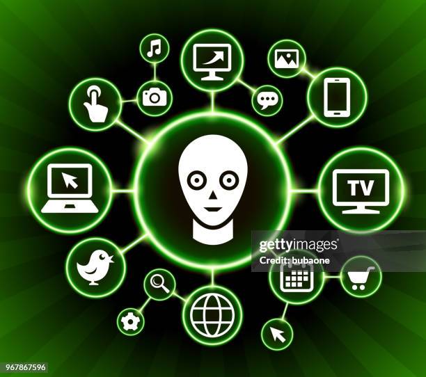 robot face internet communication technology dark buttons background - headshot backdrop stock illustrations