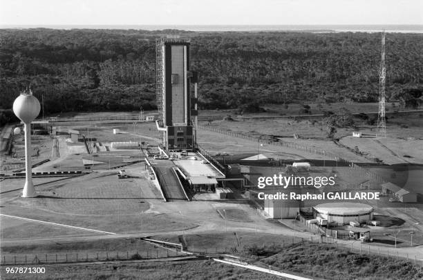 Le pas de tir des fusée Arianes au centre spatial guyanais de Kourou le 20 juillet 1987, France.