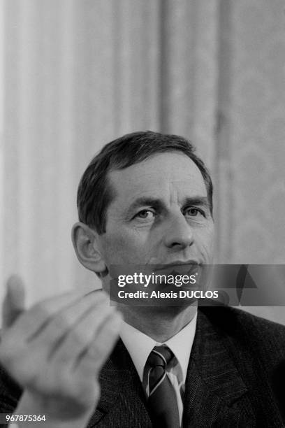 François Guillaume, homme politique et syndicaliste, le 21 mars 1986 à Paris, France.