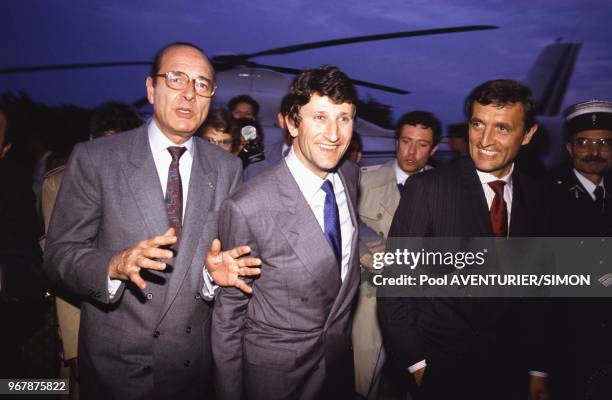 Jacques Chirac avec Philippe de Villiers et François Léotard le 13 juillet 1987 au Puy du Fou, France.