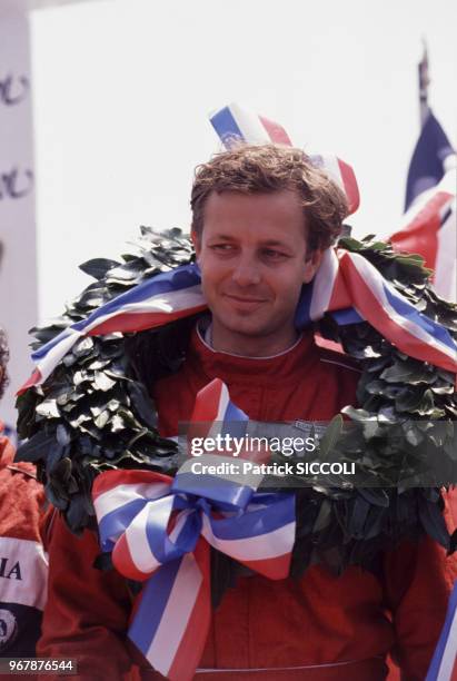 Stefano Casiraghi vainqueur d'une course d'offshore le 14 mai 1989 à Nice, France.