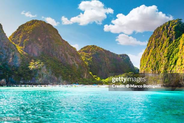 the famous maya bay, phi phi islands, thailand. - krabi stock pictures, royalty-free photos & images