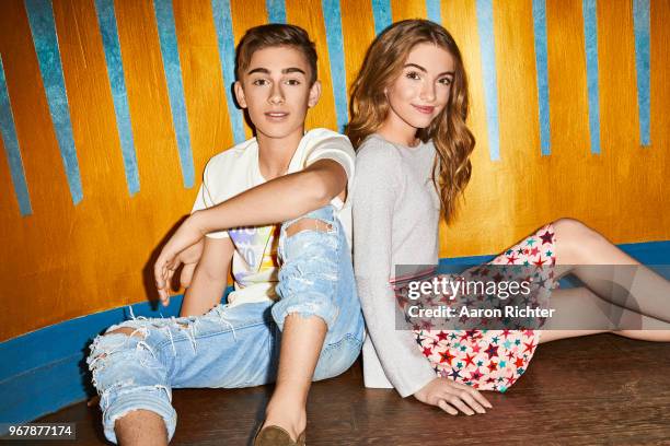 Singer Johnny Orlando and YouTube star Lauren Orlando are photographed for Tiger Beat Magazine on November 25, 2017 at Sid's Gold Request Room in New...