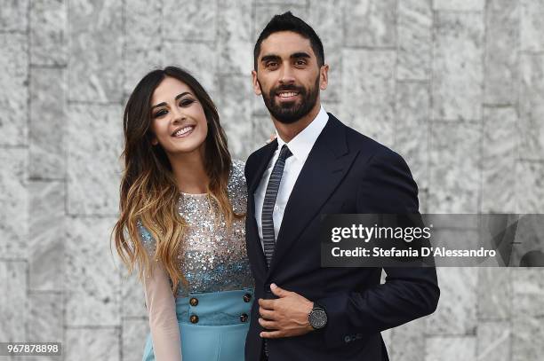 Giorgia Palmas and Filippo Magnini arrive at Convivio 2018 on June 5, 2018 in Milan, Italy.