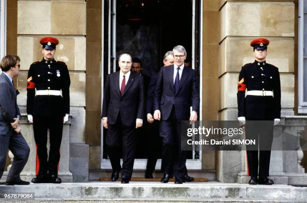 Le président François Mitterrand et le Premier ministre britannique John Major à Londres, Royaume-Uni le 15 avril 1991.