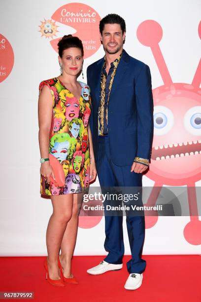 Francesca Versace and Cristopher Leoni attend Convivio photocall on June 5, 2018 in Milan, Italy.