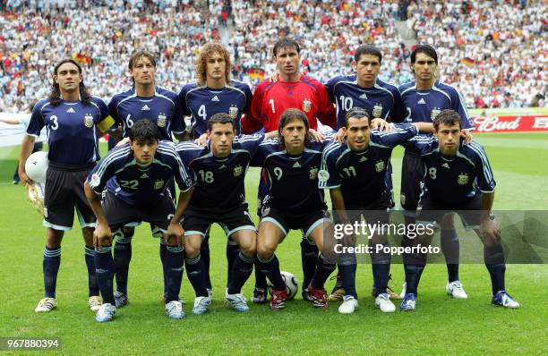 The Argentina football team prior to the FIFA World Cup Quarter-final match between Germany and Argentina at the Olympic Stadium in Berlin on June...