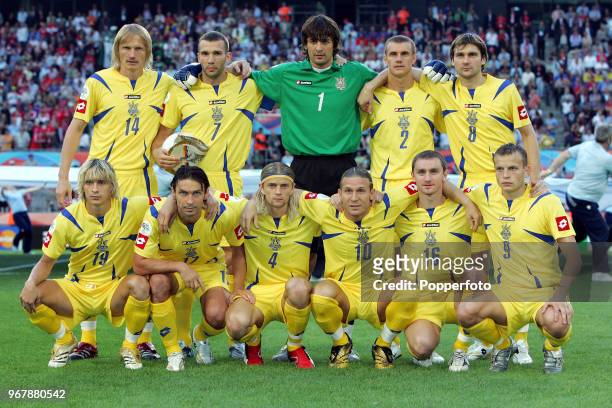 The Ukraine football team prior to the FIFA World Cup Round of Sixteen match between Switzerland and Ukraine at the Stadium in Cologne on June 26th,...