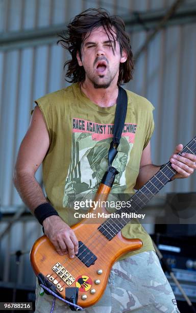 Luke Gower of Cog performs on stage at Falls Festival 2003 in Lorne, Victoria, Australia.