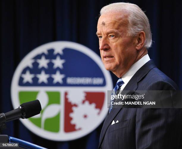 Vice President Joe Biden speaks on the economy on the first anniversary of signing the Recovery Act on February 17, 2010 in the South Court...