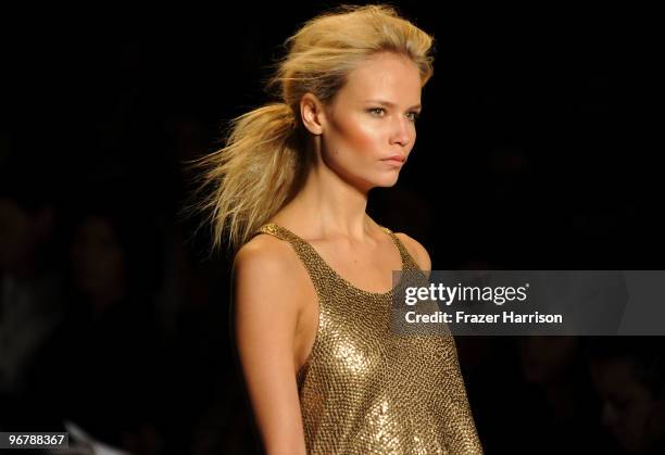 Model walks the runway at the Michael Kors Fall 2010 Fashion Show during Mercedes-Benz Fashion Week at The Tent at Bryant Park on February 17, 2010...