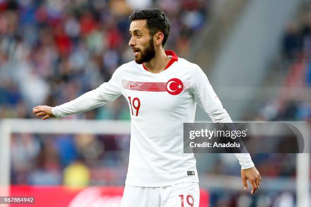 Yunus Malli of Turkey gives tactics to his teammates during an international friendly match between Russia and Turkey in Moscow, Russia on June 05,...