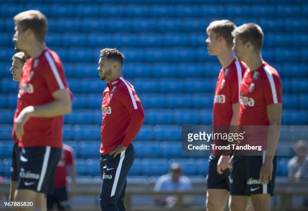 Sigurd Rosted, Joshua King of Norway during training at Ullevaal Stadion on June 5, 2018 in Oslo, Norway.