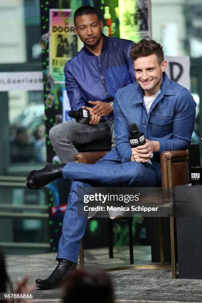 Actors Charles Michael Davis and Nico Tortorella visit Build Studio to discuss the television show "Younger" on June 5, 2018 in New York City.