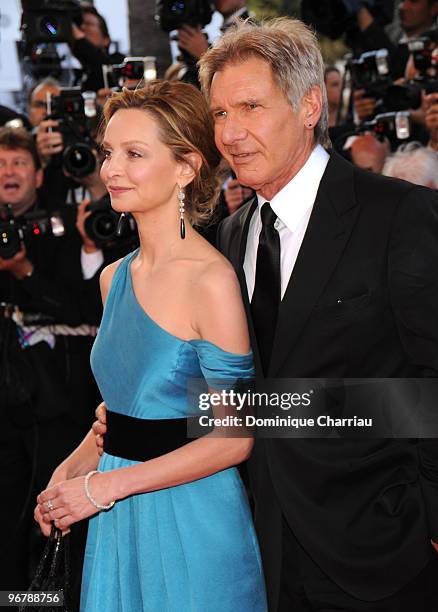 Actors Harrison Ford and Calista Flockhart attends the Indiana Jones and the Kingdom of the Crystal Skull premiere at the Palais des Festivals during...