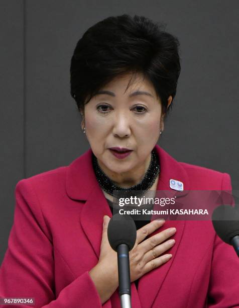 Tokyo Metropolitan Governor Yuriko Koike delivers her first policy speech at the Tokyo Metropolitan Assembly, September 28 Japan.