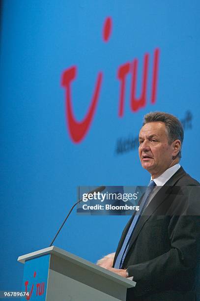 Michael Frenzel, chief executive officer of TUI AG , speaks during the company's annual shareholders' meeting in Hannover, Germany on Wednesday,...