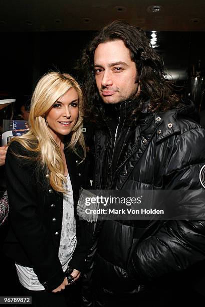 Socialite Tinsley Mortimer and musical artist Constantine attend The Cinema Society & Donna Karan screening of "Happy Tears" at Mr Chow on February...