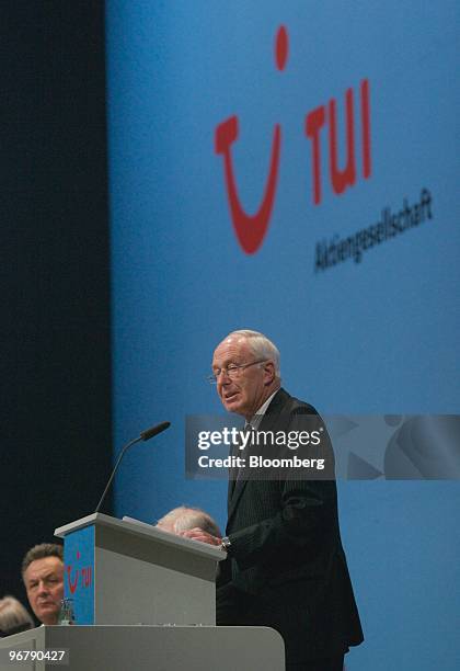 Dietmar Kuhnt, chairman of the supervisory board of TUI AG, speaks during the company's annual shareholders' meeting in Hannover, Germany on...