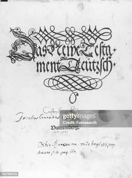Title page of The New Testament in German dated circa 1522. .