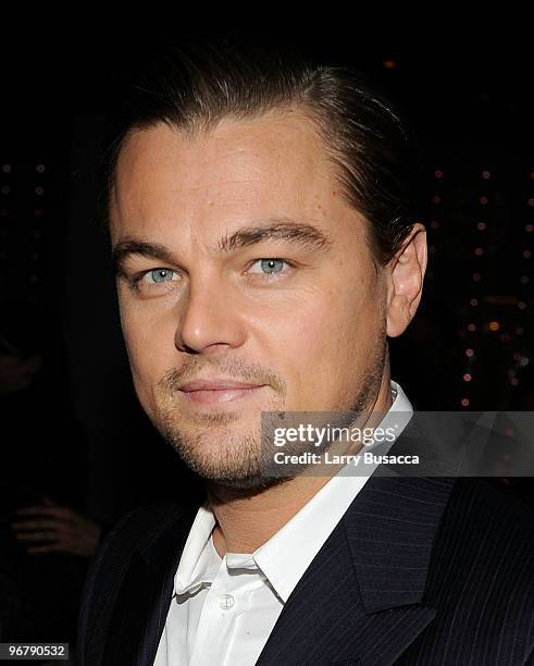 Actor Leonardo DiCaprio attends the cocktail party to celebrate the New York premiere of "Shutter Island" at Armani Ristorante on February 16, 2010...