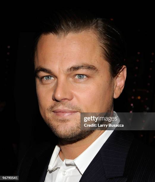 Actor Leonardo DiCaprio attends the cocktail party to celebrate the New York premiere of "Shutter Island" at Armani Ristorante on February 16, 2010...