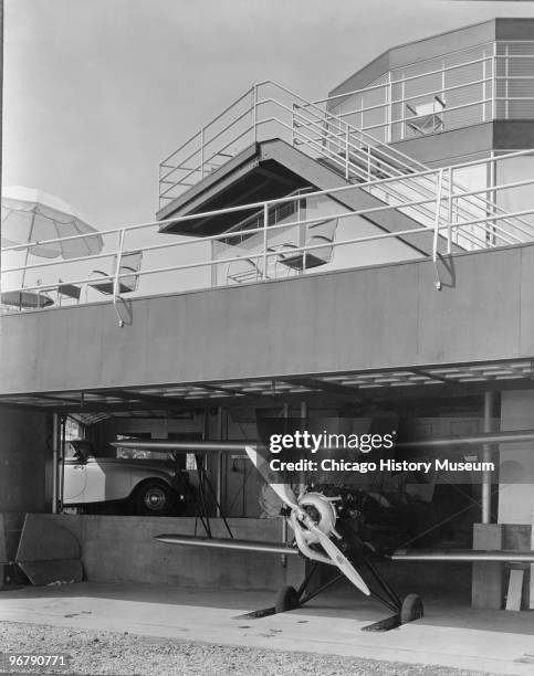 View of the 'Century Homes House of Tomorrow' at the Century of Progress International Exposition , Chicago, Illinois, 1933. The home consists of...