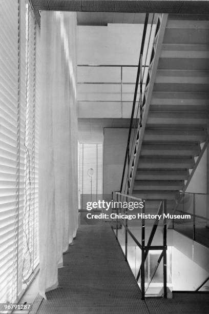 Interior view of a staircase the 'Crystal House' at the Century of Progress International Exposition , Chicago, Illinois, 1934. The home's exterior...