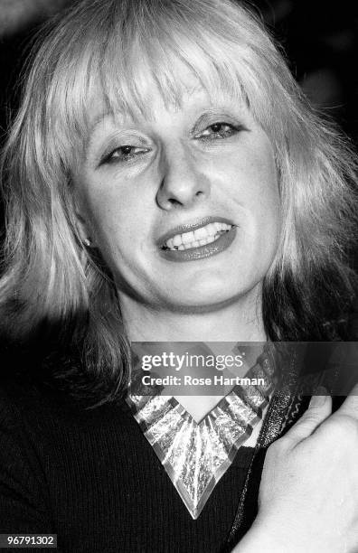 Close-up portrait of English fashion designer Zandra Rhodes, attending the Michael Vollbracht Fashion Show, New York, 1983.