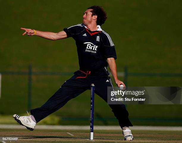 England bowler Ryan Sidebottom in action during the Twenty20 Friendly Match between England and England Lions at Sheikh Zayed stadium on February 17,...