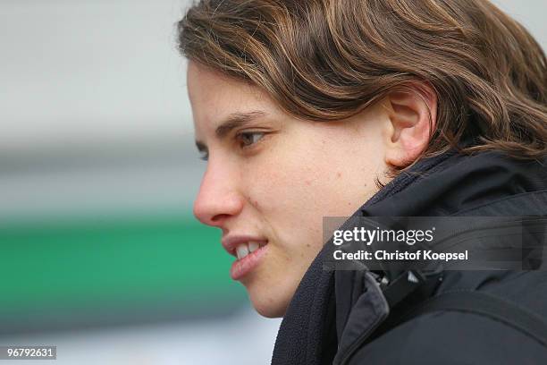 Annike Krahn of Germany is seen before the Women's international friendly match between Germany and North Korea at the MSV Arena on February 17, 2010...