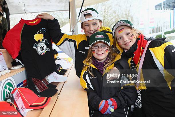 Young fans of Germany are seen at the official fanshop before the Women's international friendly match between Germany and North Korea at the MSV...