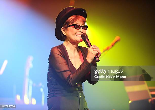Exclusive* Yoko Ono performs with the Plastic Ono Band at Brooklyn Academy of Music on February 16, 2010 in Brooklyn, New York.