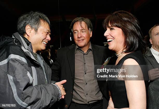 Director Ang Lee, director Mitchell Lichtenstein, and producer Joyce Pierpoline attends The Cinema Society & Donna Karan screening of "Happy Tears"...