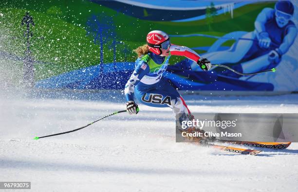 Stacey Cook of the United States competes during the Alpine Skiing Ladies Downhill on day 6 of the Vancouver 2010 Winter Olympics at Whistler...