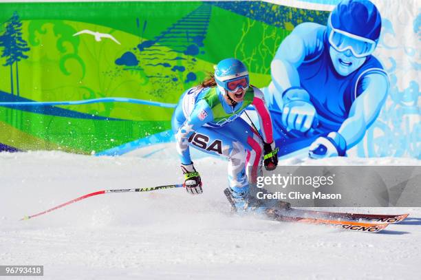 Julia Mancuso of the United States competes during the Alpine Skiing Ladies Downhill on day 6 of the Vancouver 2010 Winter Olympics at Whistler...