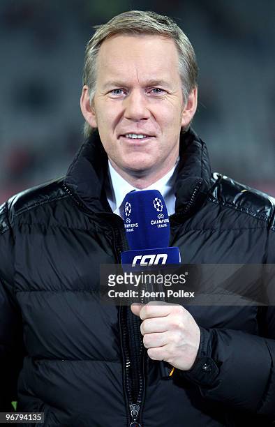 Presenter Johannes B. Kerner looks on prior to the UEFA Champions League round of sixteen, first leg match between FC Bayern Munich and AC Florence...