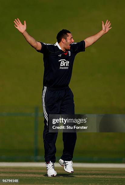 England bowler Tim Bresnan appeals for a wicket during the Twenty20 Friendly Match between England and England Lions at Sheikh Zayed stadium on...