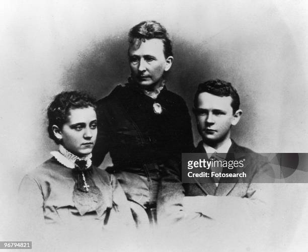 Portrait of activist Jane Addams at age 16 with her stepmother, Anna Haldeman Addams, and one of her two stepbrothers, George Haldeman, 1876. .