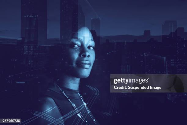 mujeres negras en la tecnología - double exposure woman fotografías e imágenes de stock